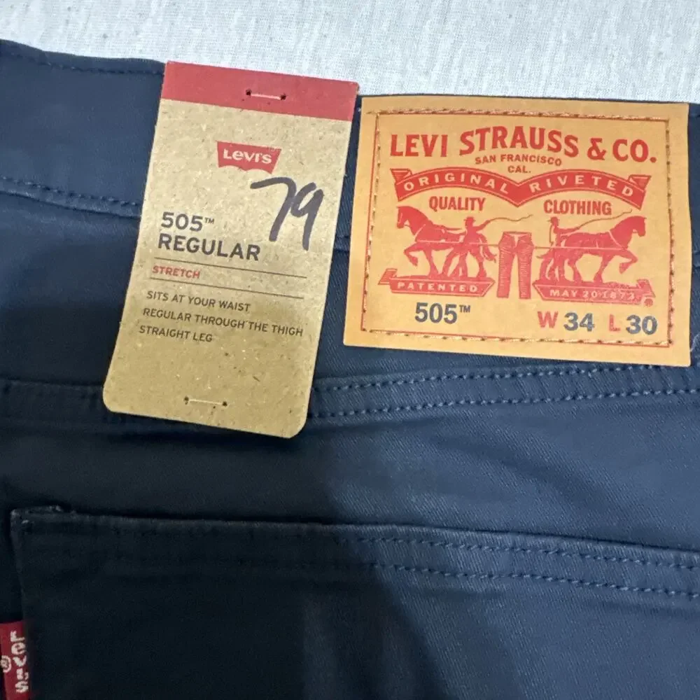 NWT Levi's 505 Regular Pants Men's 34x30 Navy Blue Indigo Straight Casual Work